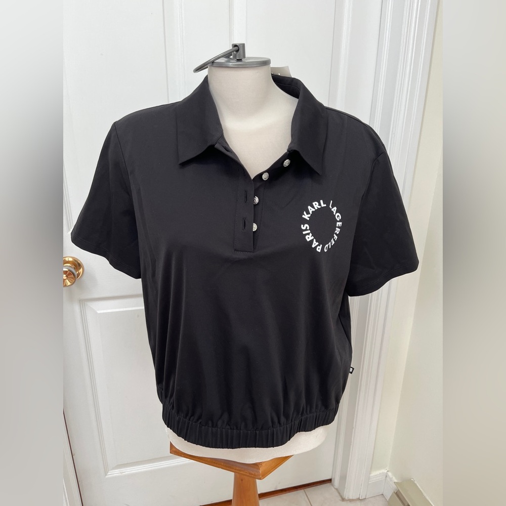 NWT Karl Lagerfeld Black Button Down T- Shirt ladies large